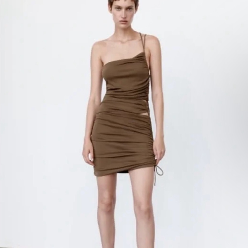 Zara Elegant Brown One-Shoulder Dress